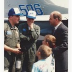 Chuck Newcomb greets Russian pilots to Cleveland during historic Russian MiG Friendship Tour of North America in 1991