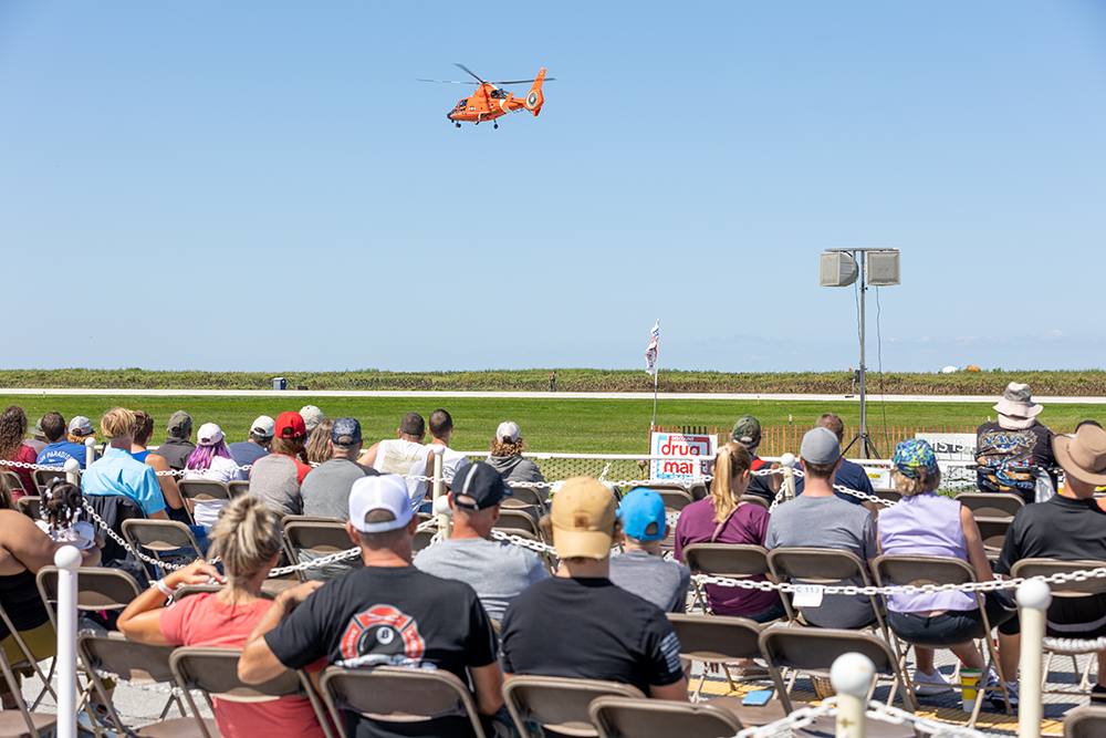 helicopter fly by from box seats